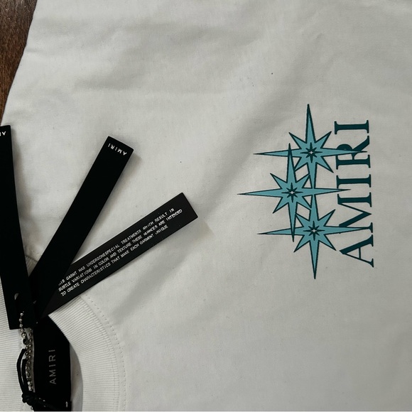 AMIRI White Tee with Teal Star Graphic - Picture 2 of 6
